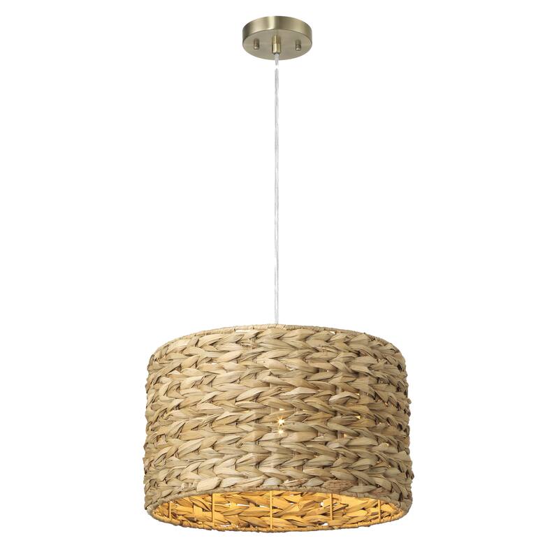 Bella Metal and Handwoven Wicker Drum Ceiling Light - 16.0"L x 16.0"W x 10.0"H