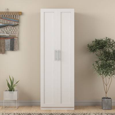 High Wardrobe and Kitchen Cabinet with 2 Doors and 3 Partitions To Separate 4 Storage Spaces, Stability, Easy Assemble