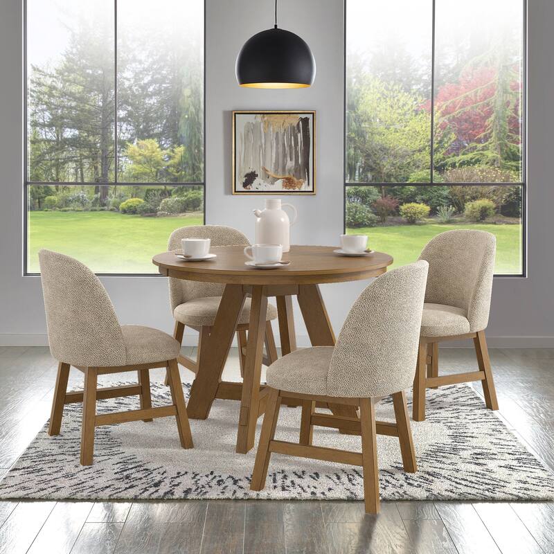 Harstad 42"-60" Wood Finish Extendable Round Dining Set with Curved Back Chairs by iNSPIRE Q Modern