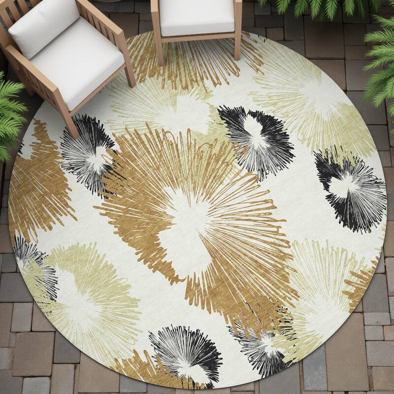 Machine Washable Indoor/Outdoor Modern Floral Chantille Rug - Copper - 8' x 8'