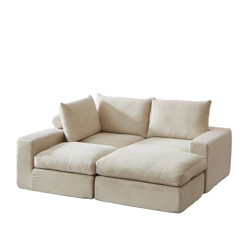 L-Shaped Sectional Sofa with Chaise Lounge, Corduroy Upholstered Boneless Couch, Module Corner Sofa with 3 Pillows