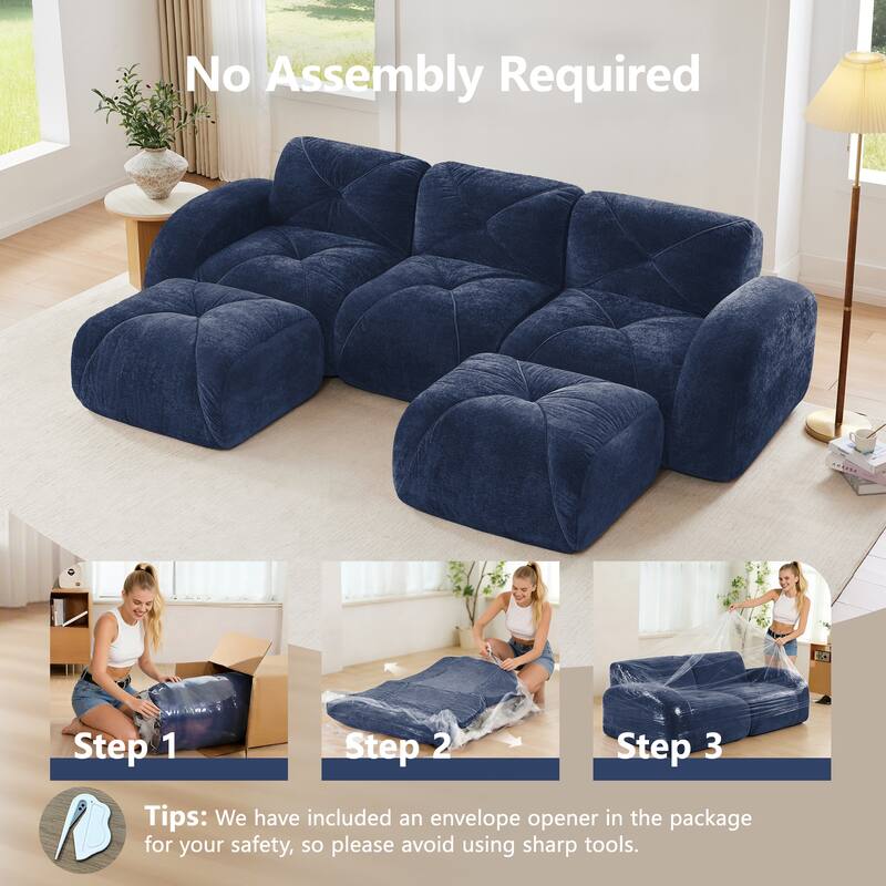 U-shaped Boneless Sofa, Tufted Design, 32D High Density Sponge, Bottom Anti-Slip Design, No Assembly Required Bottom