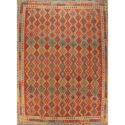 Tribal / Geometric Kilim Oriental Area Rug Hand-Woven Wool Carpet - 10'5"x 13'2"