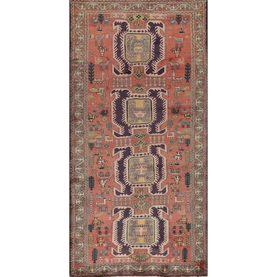 Handmade Animals Meshkin Persian Vintage Runner Rug Coral Wool Carpet - 4'4"x 9'5"
