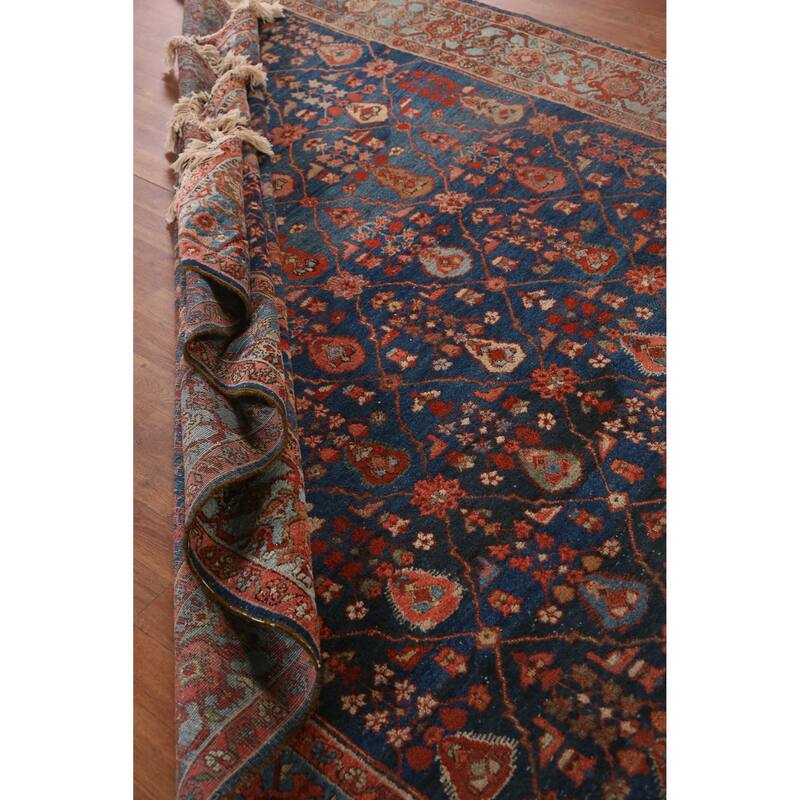Hand Knotted Oriental 100% Wool Carpet Traditional Geometric Navy Blue & Blues Heriz (serapi) Area Rug - 9' 9'' X 7' 0''