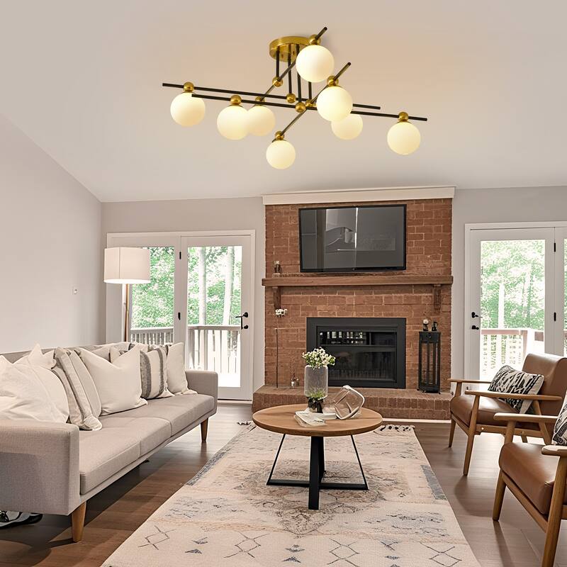 8 - Light Dimmable Sputnik Sphere Semi Flush Mount - Brushed Gold