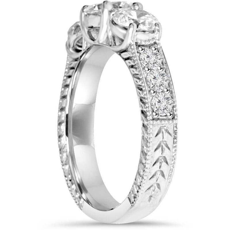 1 3/4ct Diamond Vintage 3-Stone Engagement Ring White Gold Antique