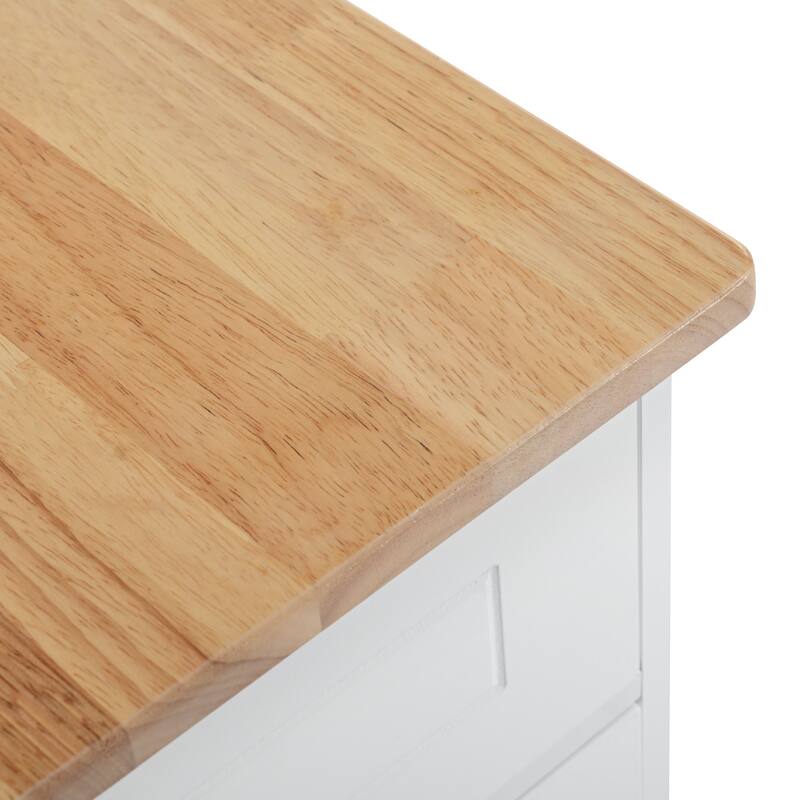 48.50'' Fluted Kitchen Island with Power Outlet, Rolling Wheels, 3 Drawer, 3 Open Side Racks and 10 Gallon Garbage Bin