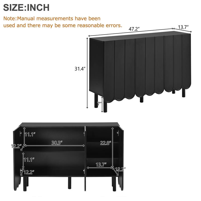 Shoe Cabinet with Solid Wood Legs, Adjustable Shelves, Hallway Cabinet Large Storage Cabinet w/ Wave Doors for Living Room