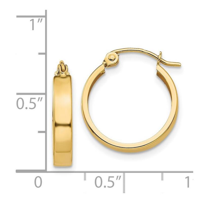Curata 14k Yellow Gold Polished 3x16mm Squared Tube Hoop Earrings