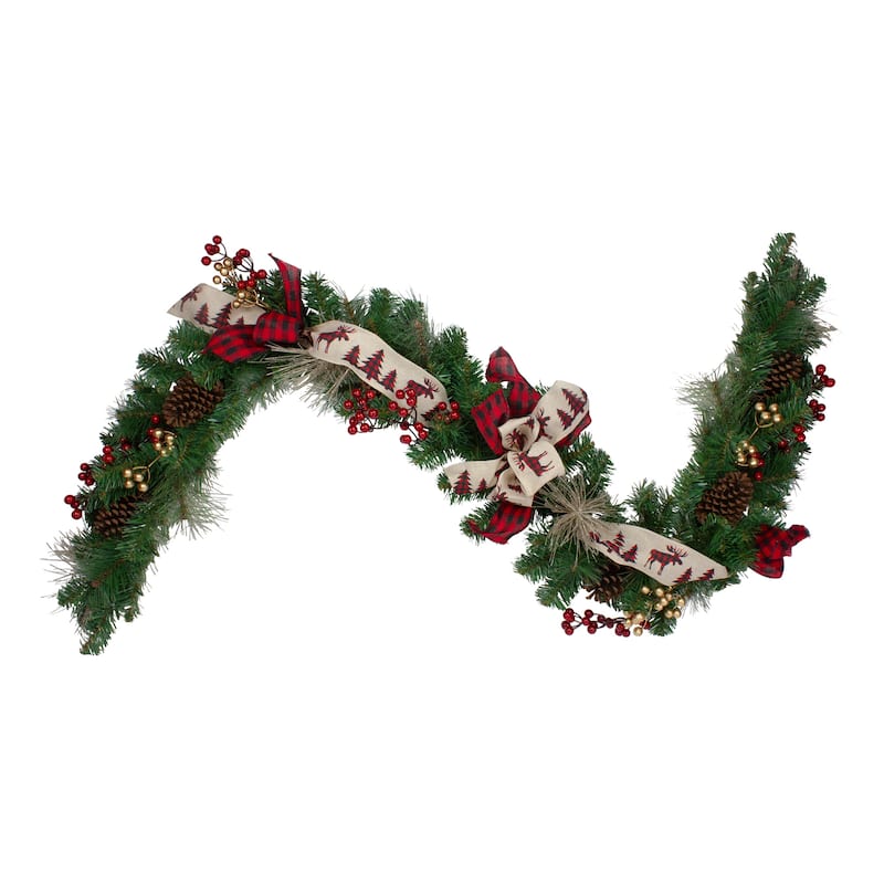 6' x 12" Plaid Bows Pinecones and Berries Artificial Christmas Garland - Unlit