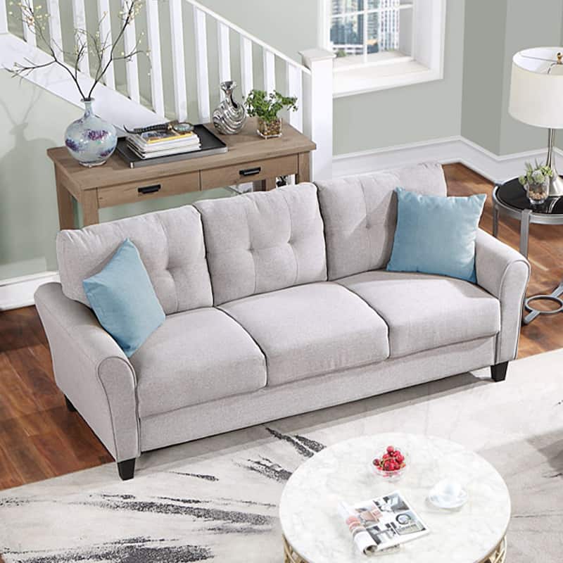 Roomfitters Modern Linen Upholstered Sofa, Stylish 3-Seat Couch for Living Room or Office Comfort