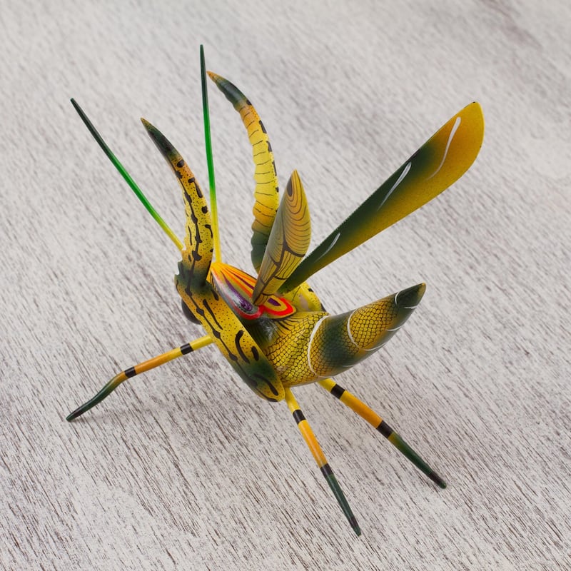 Novica Handmade Yellow Good Luck Cricket Wood Alebrije Sculpture