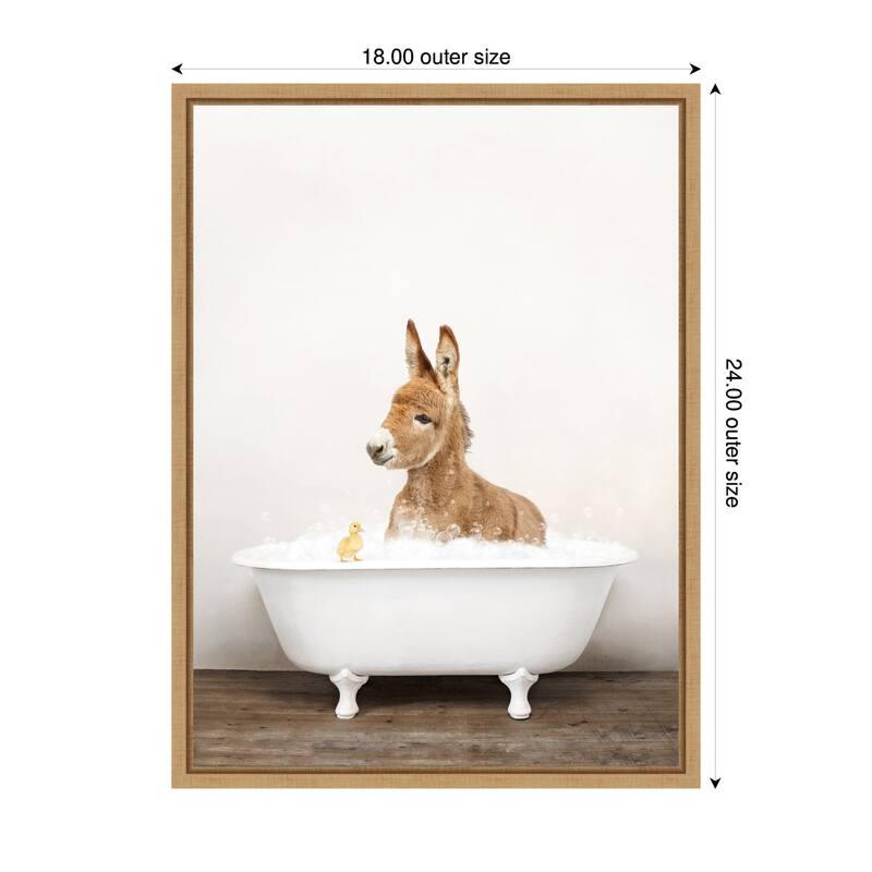 Kate and Laurel Sylvie Baby Donkey in Rustic Bathtub Framed Canvas by Amy Peterson