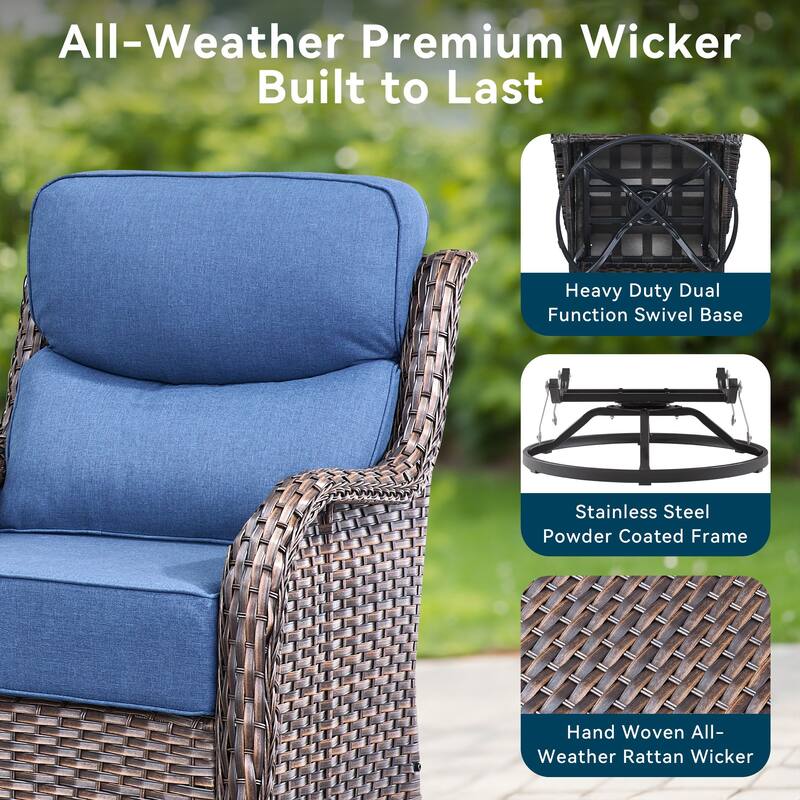 Pocassy 4Pieces Swivel Glider Chairs with 5Inch 6Inch Cushion
