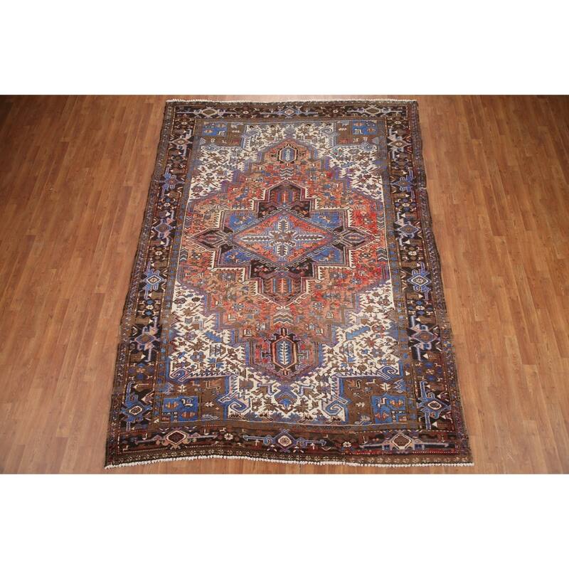 Hand Knotted Oriental 100% Wool Carpet Traditional Medallion Red Heriz Area Rug - 10' 1'' X 7' 5''