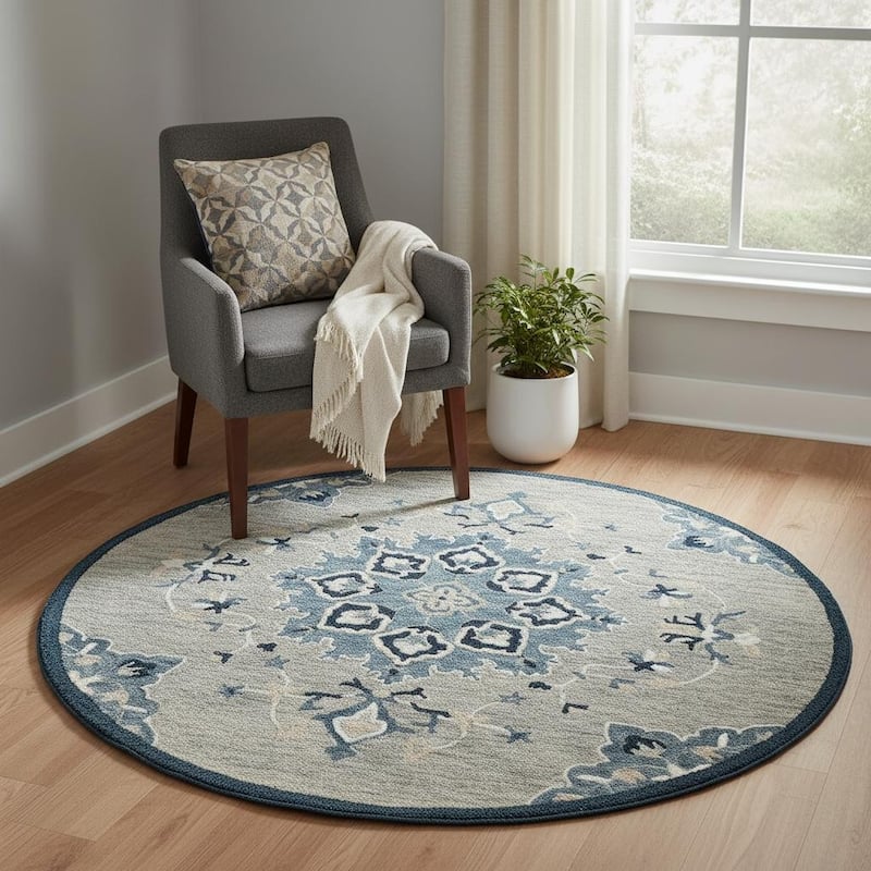 HomeRoots Medallion Contemporary Round Area Rug - 3' Round - 3' Round
