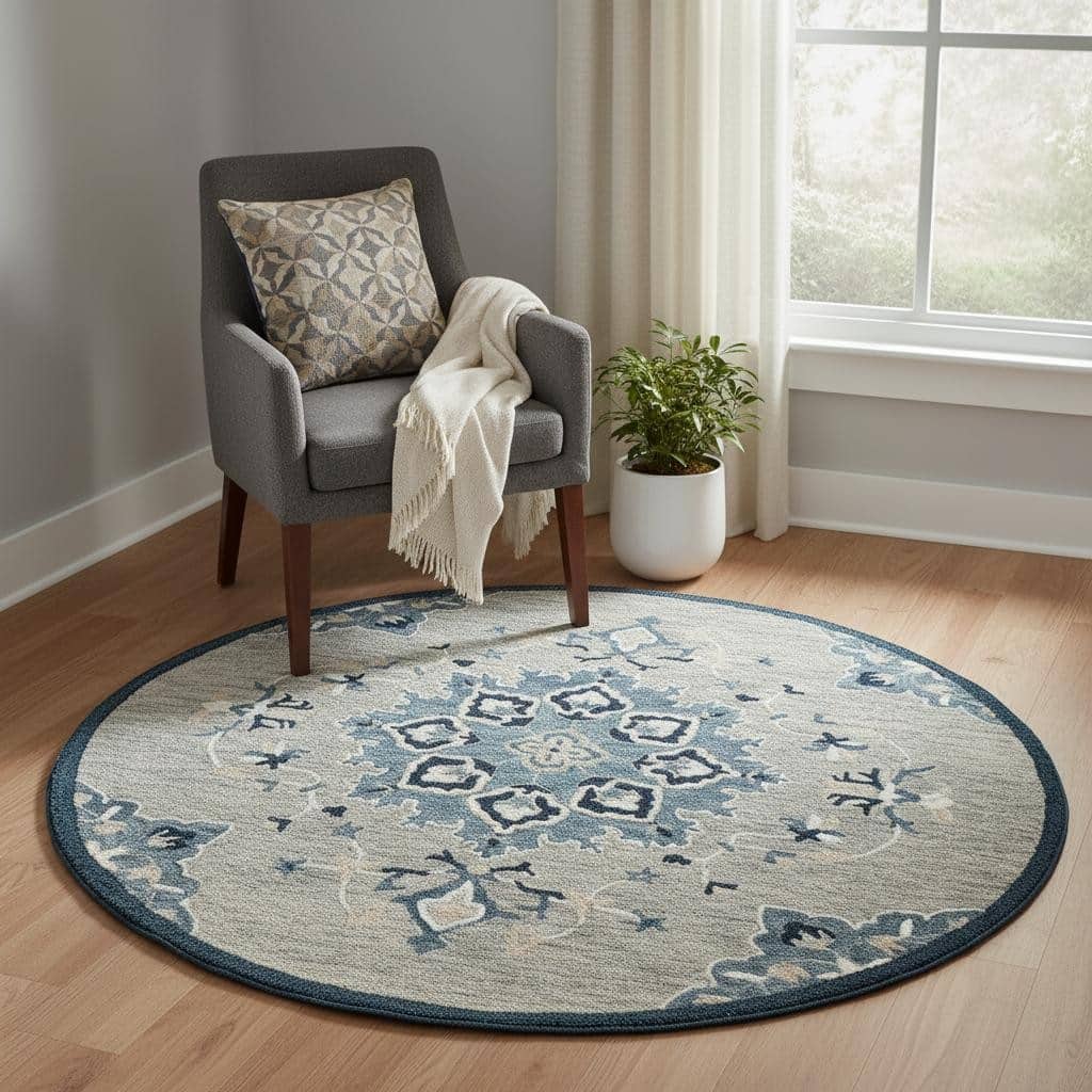 HomeRoots Medallion Contemporary Round Area Rug - 3' Round