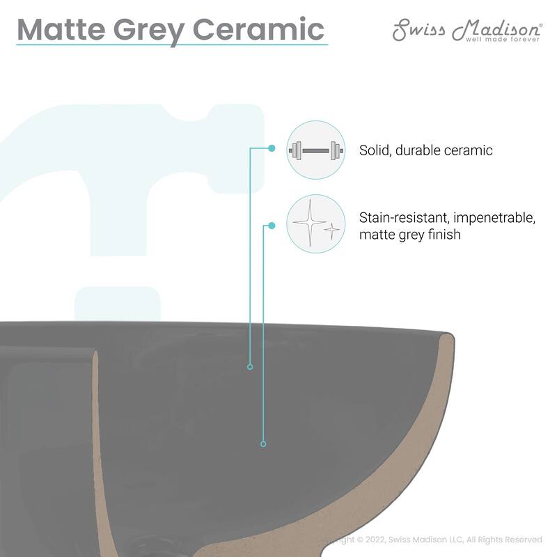 Claire 20” Rectangle Ceramic Vessel Sink in Matte Grey