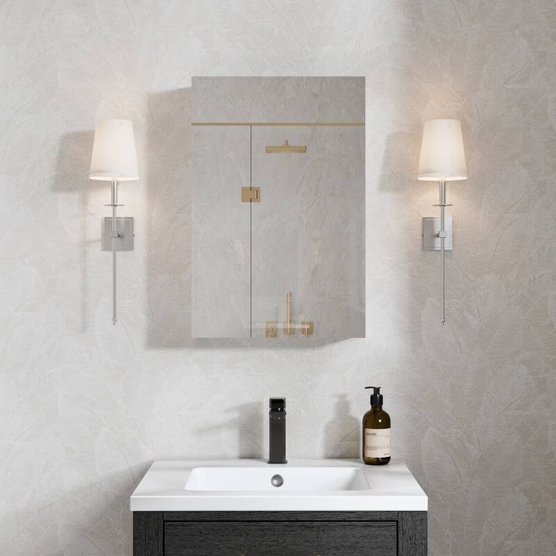 Recessed or Surface Wall Mount Bathroom Medicine Cabinet With Adjustable Glass Shelves