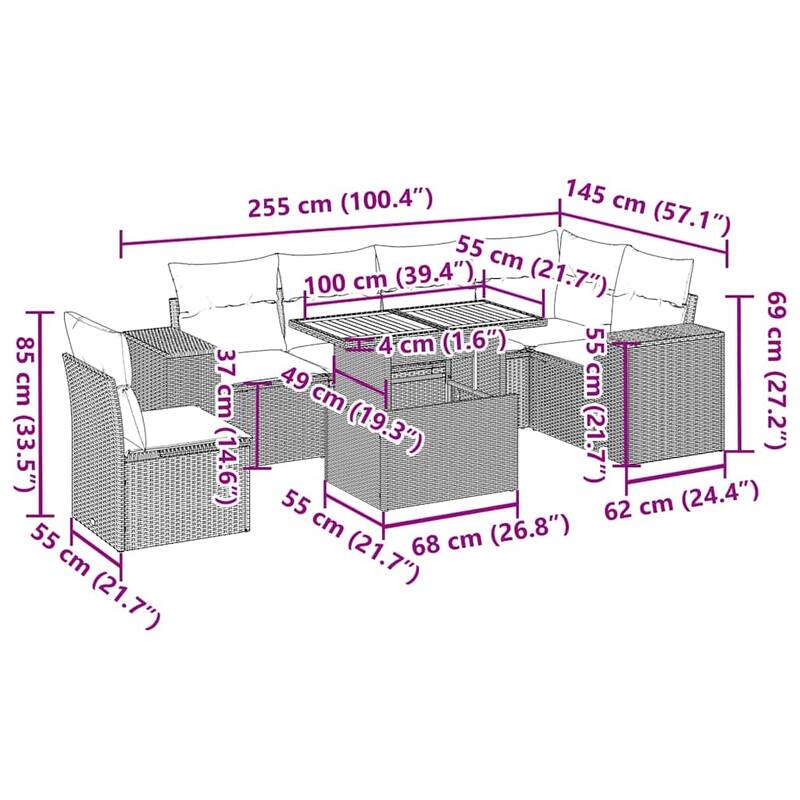 vidaXL Patio Sofa Set with Cushions Table and Modular Sofas 7 Piece Poly Rattan