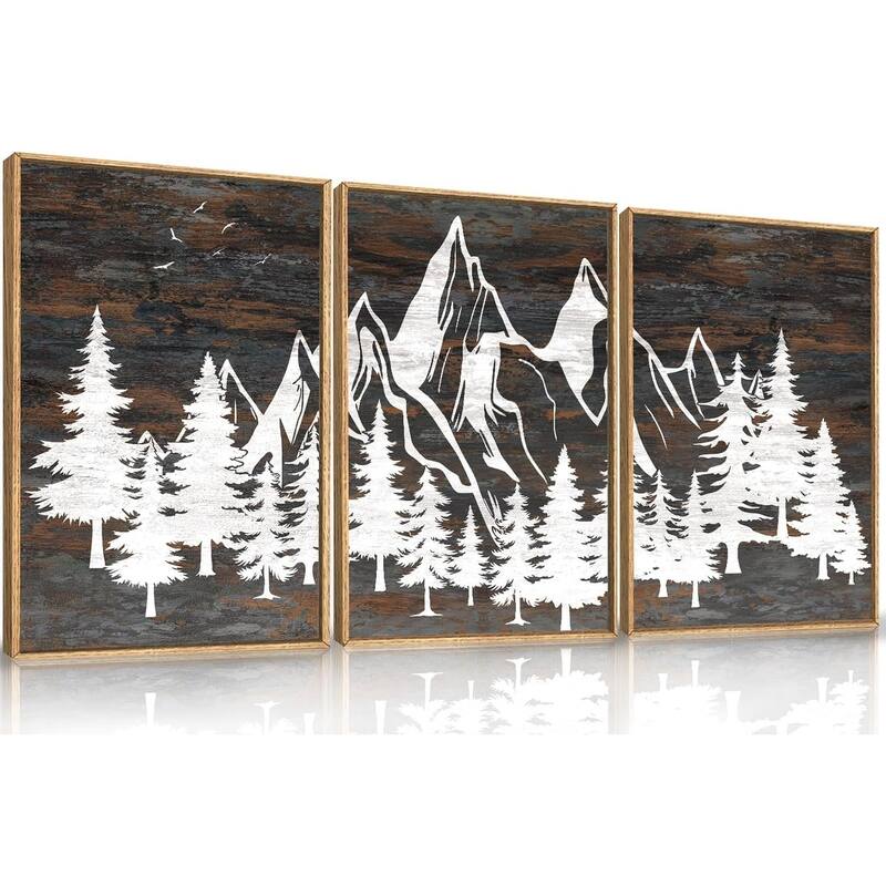 White Forest Wall Decor,Nature Country Wood Wall Painting - 16 x 24