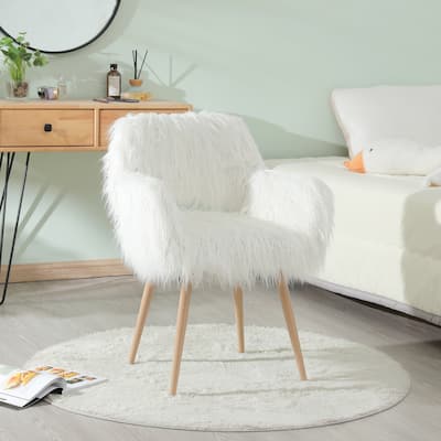 White Faux Fur Upholstered Make up Chair Side Dining Chair