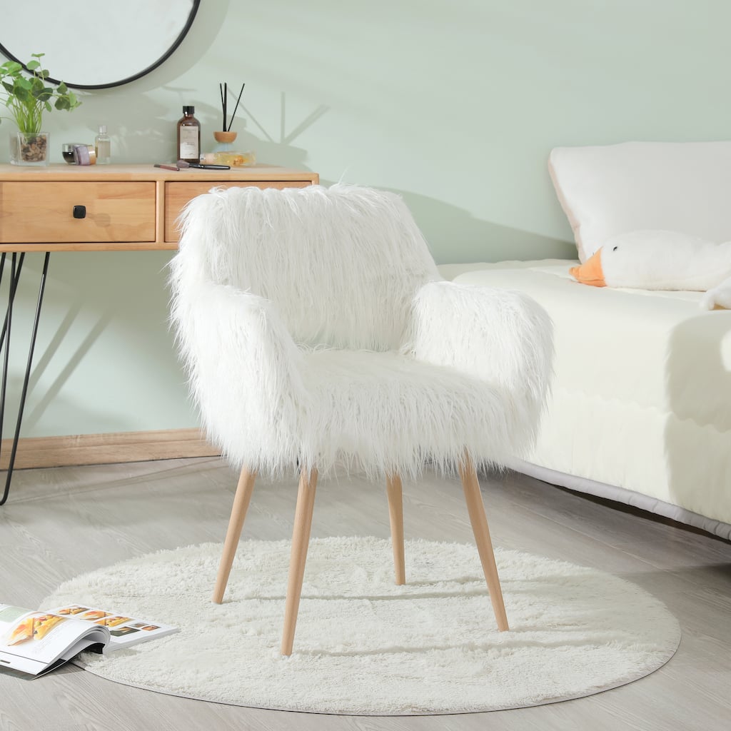 White Faux Fur Upholstered Make up Chair Side Dining Chair