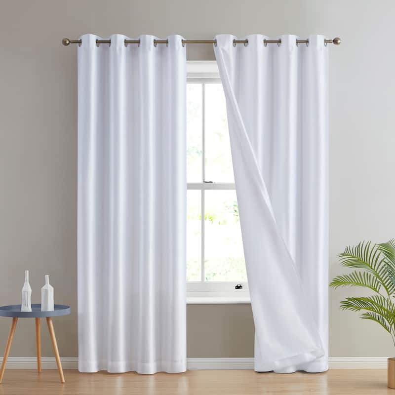 HLC.me Jefferson Faux Silk Semi Sheer Light Filtering Lined Grommet Window Curtain Bedroom, 2 Panels - 54 W x 63 L per panel - Set of 2 - White