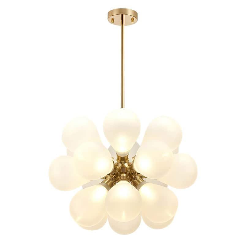 18-Light Cluster Blue Glass Bubble Chandelier - 25in Wide Gold