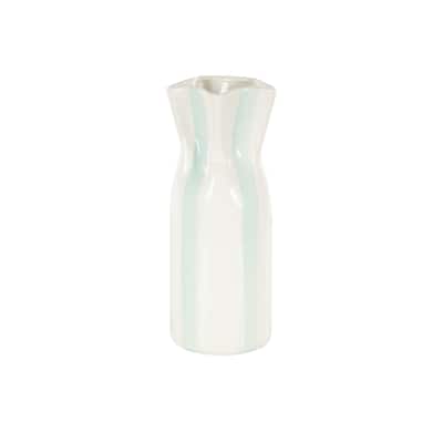 Ceramic Round Decorative Vase with Red or Teal Vertical Stripes - White - Roche River Decor