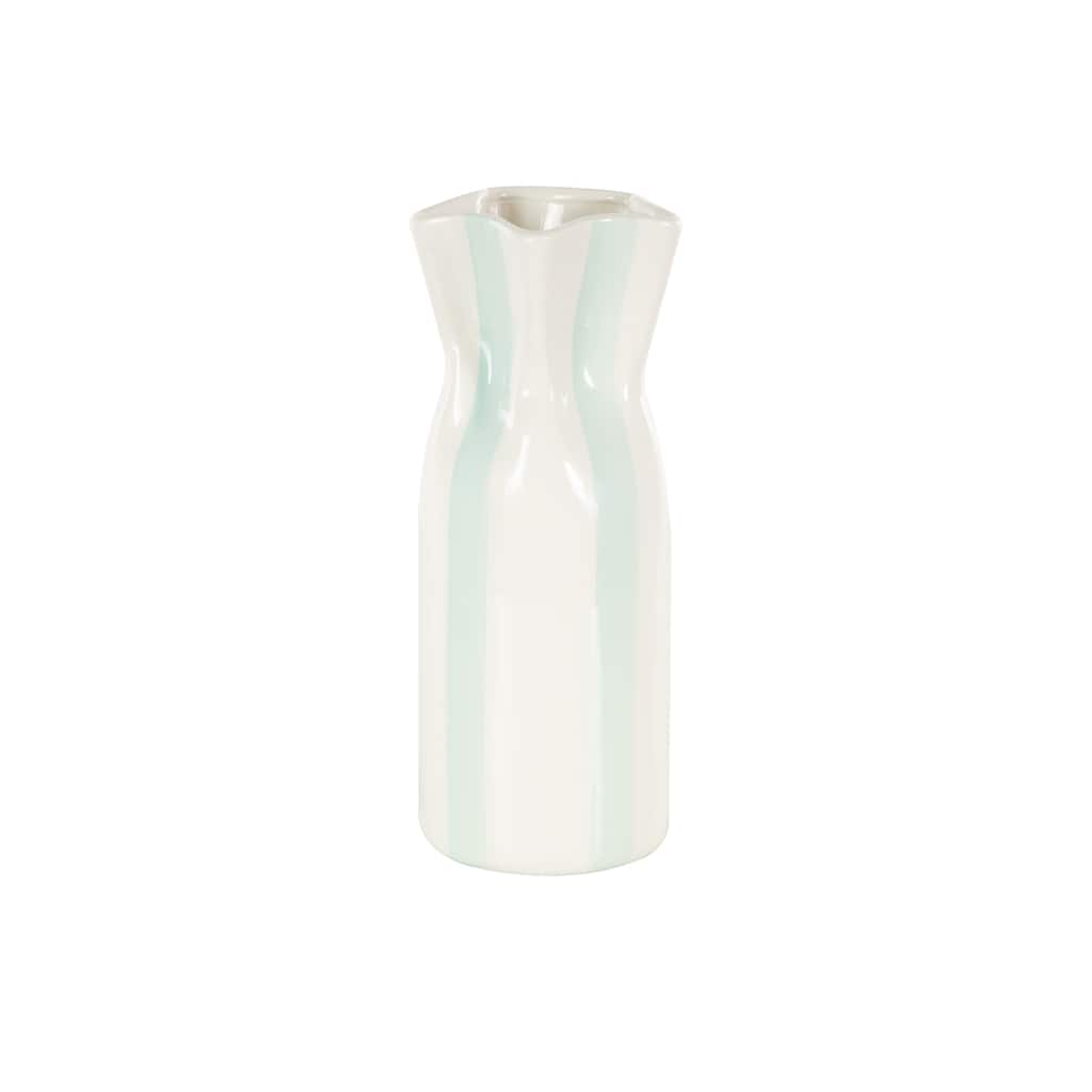 Ceramic Round Decorative Vase with Red or Teal Vertical Stripes - White - Roche River Decor