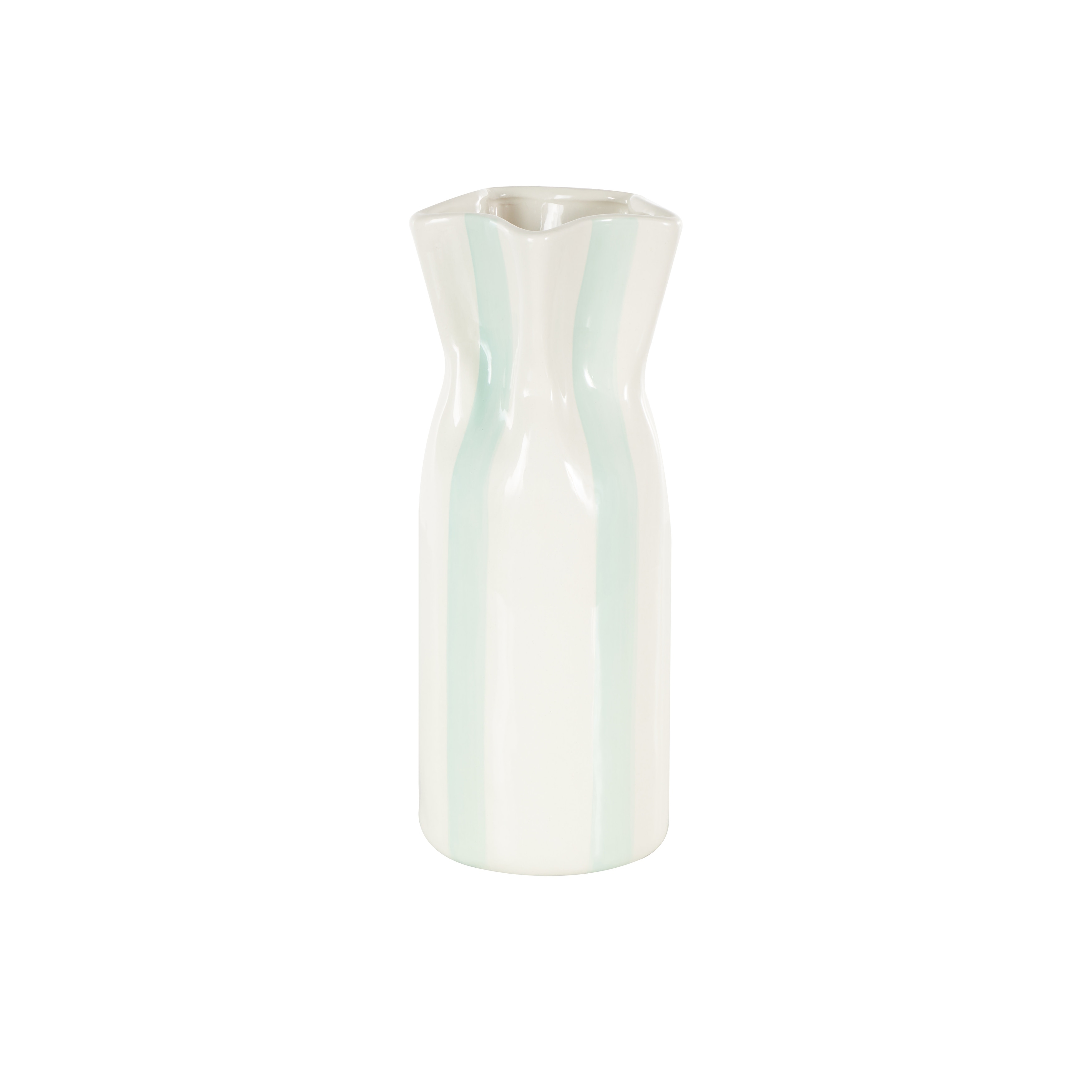 Ceramic Round Decorative Vase with Red or Teal Vertical Stripes - White - Roche River Decor
