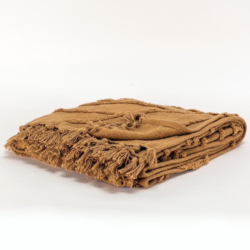 Rizzy Home Vining Botanical Textured Cotton Throw - Camel