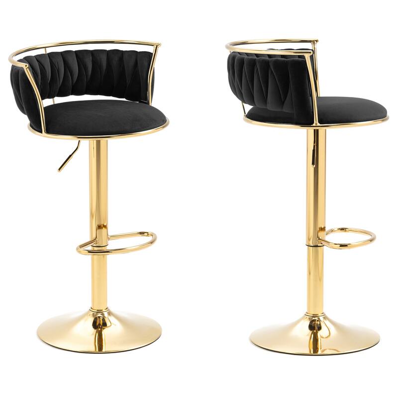 4 Set Modern Velvet Adjustable Swivel Bar Stools with Metal Frame