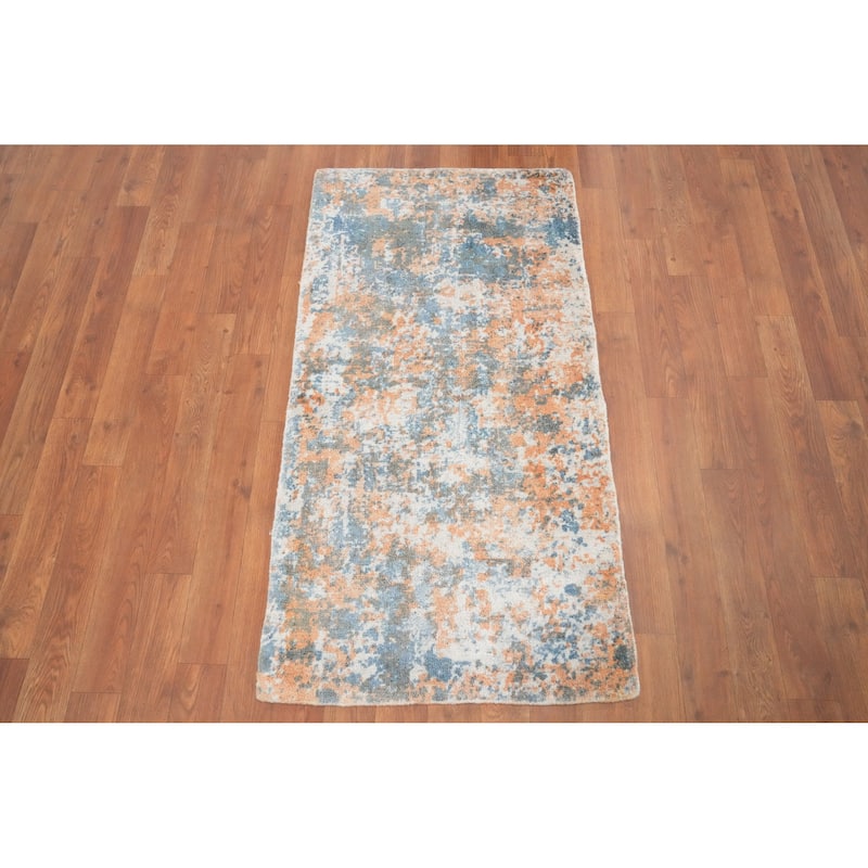 Hand Knotted Oriental Viscose Silk Carpet Modern All-Over Multi-Colored Abstract Area Rug - 4' 0'' X 2' 0''