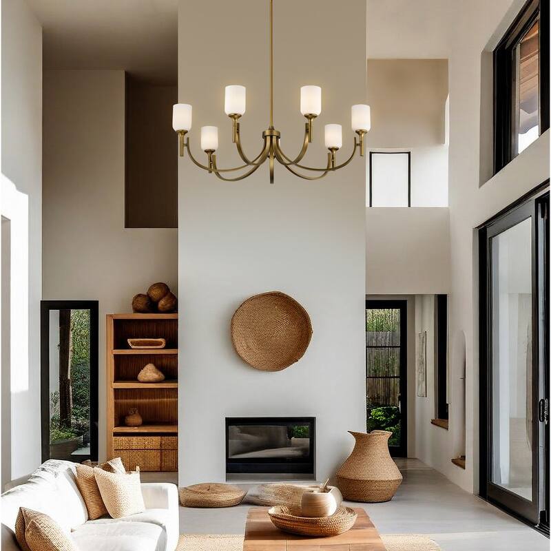 Solara 7 Light Chandelier Natural Brass Finish Frosted Ribbed Glass - Natural Brass