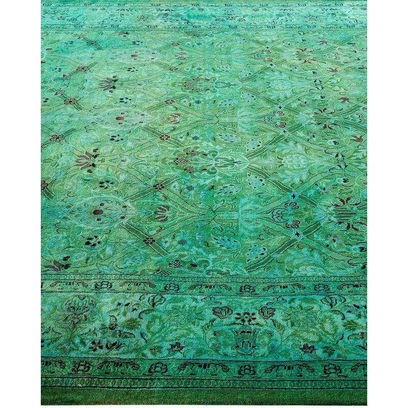 Overton Hand Knotted Wool Vintage Inspired Modern Contemporary Overdyed Green Area Rug - 5' 11" x 11' 8"