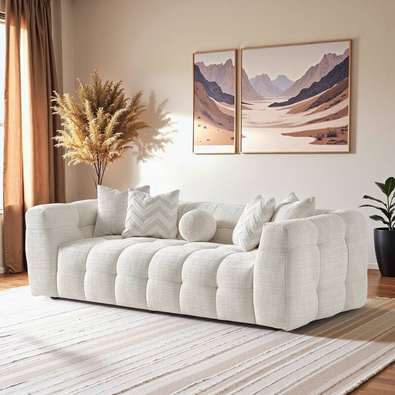 Fresno Luxury Modern Tufted Ivory Chenille Couch