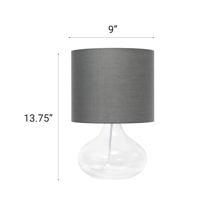 13.75" Decorative Glass Accent Table Lamp with Soft Fabric Shade Perfect for Living Room or Bedroom - 9"L x 9"W x 13.75"H