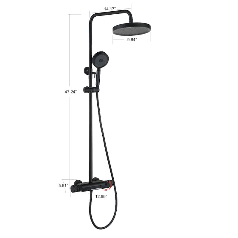 47"H Solid Brass Thermostatic Shower System with Rough-In Valve