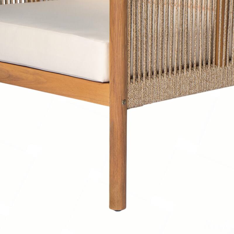 Outdoor Woven Lounge Chair with Solid Wood Frame and Comfortable Polyester Cushions