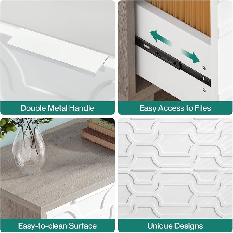 2-Drawer File Cabinet, Lateral Filing Cabinet, Office Storage Cabinet, Printer Stand with Storage Drawer White & Gray