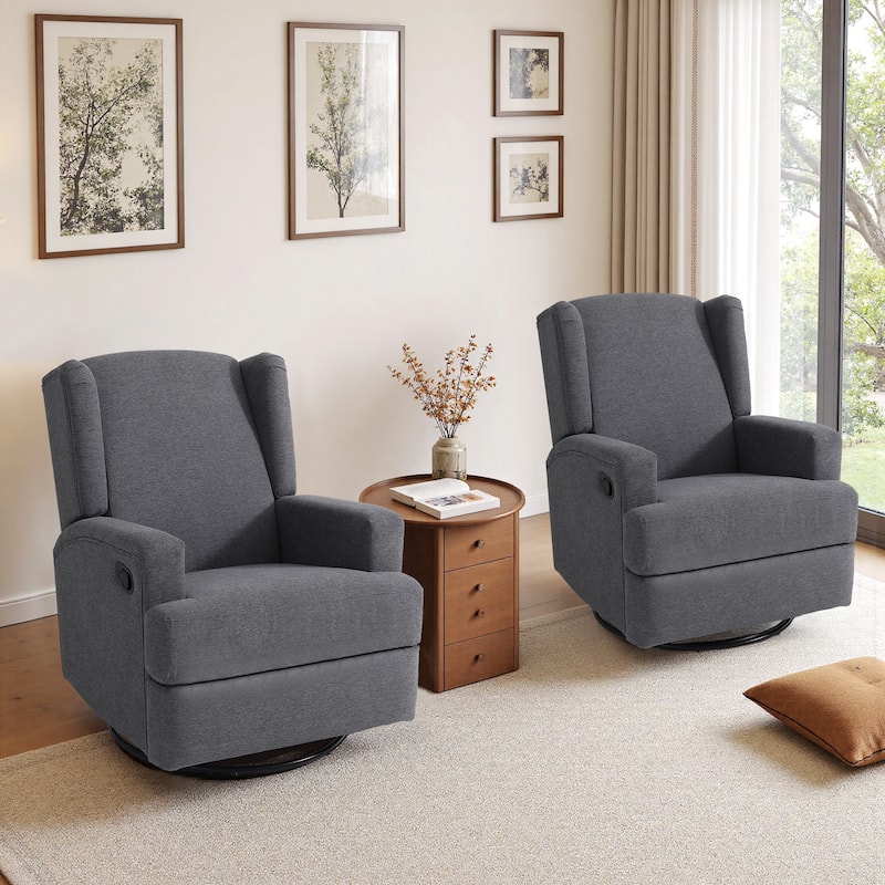2 Set Upholstered Chenille/Boucle Swivel Glider Rocker Recliner