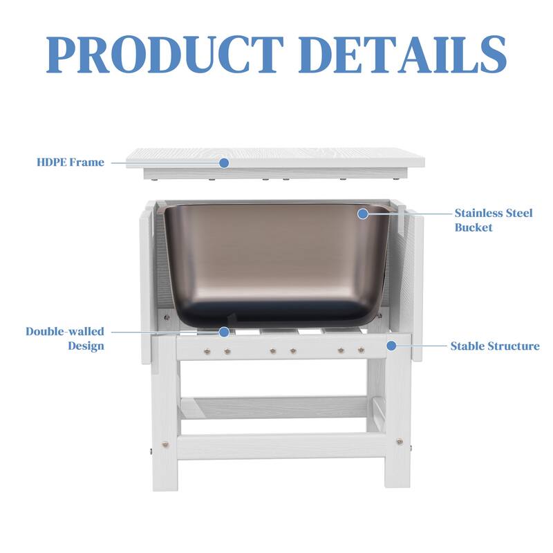 Outdoor Patio Weather Resistant HDPE Coffee & Side Table, Build-in Stainless Steel Cooler Bucket