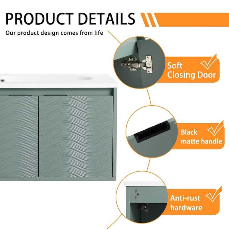 Bathroom Vanity With Sink In 24/30/36 Inch, Floating Bathroom Vanity With Soft Close Door