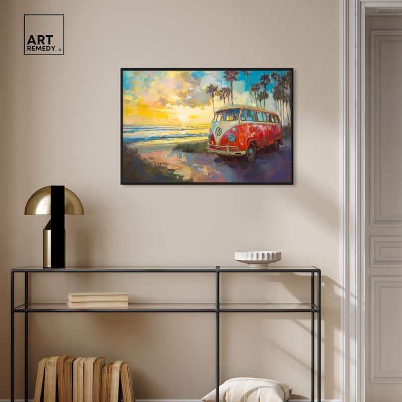 Art Remedy Memories At The Beach Framed Colorful Coastal 1 Piece Canvas Wall Art