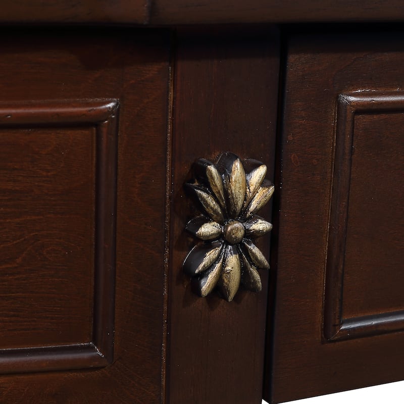 Anmytek Retro Curved Wood Console Table, Navy Blue Wood Top Solid Wood Entry Table with Open Shelf and 2 Drawers