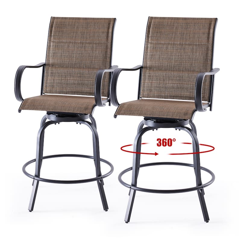 2-Piece Outdoor Swivel Patio Barstool Set - Padded Textilene Fabric, All-Weather