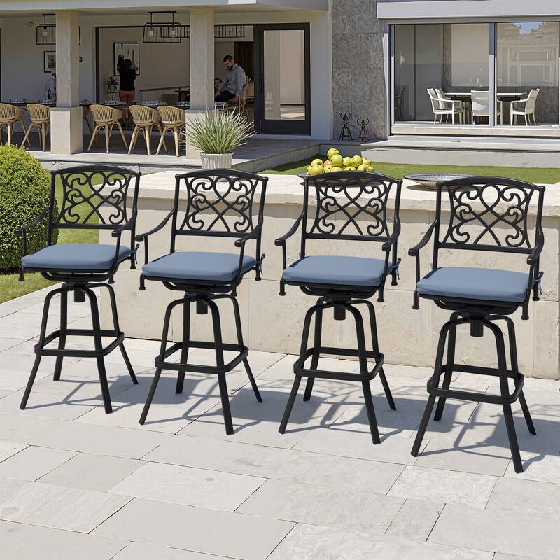 Set of 2/4 Outdoor Cast Aluminum Swivel Bar Stools with Sunbrella Fabric Cushion